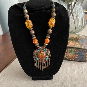 Vintage tribal Moroccan, Tunisian, Amber pendant